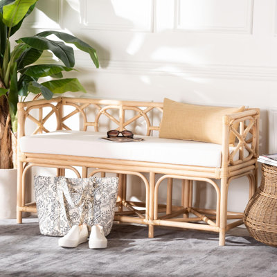 Banc d'appoint en rotin naturel avec coussin amovible Baxton Studio Theo