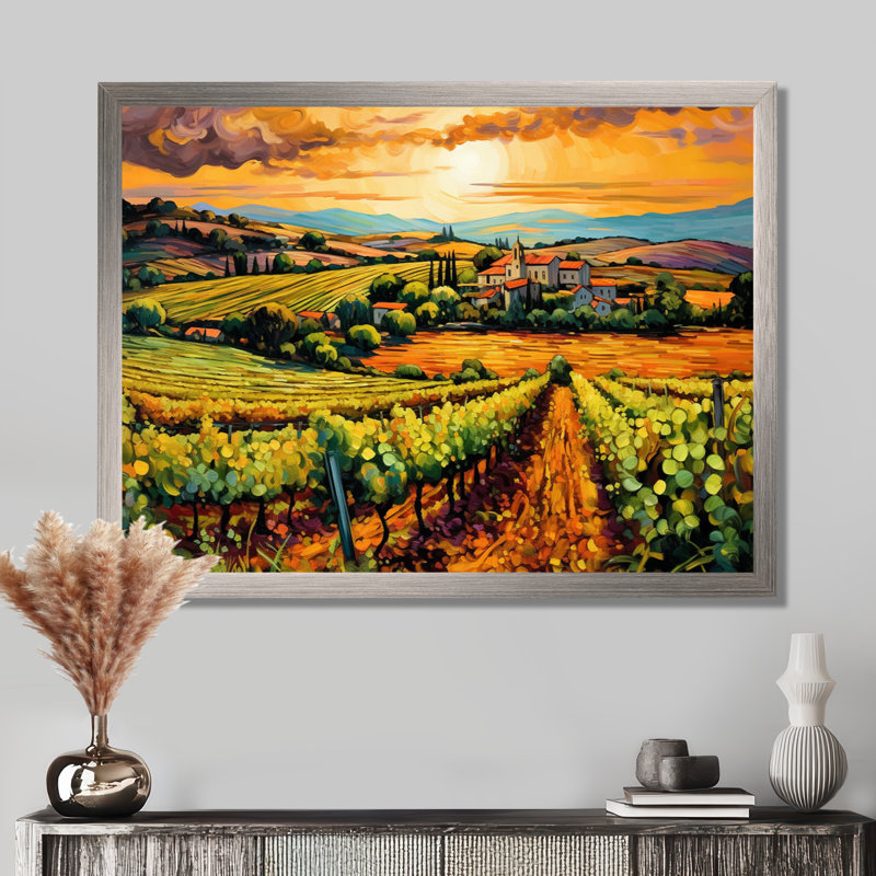 «Vangogh Sunlit Vineyard I», reproduction d'art sur toile inspirée par Vincent Van Gogh, H 24 po x l 32 po, Argent argent