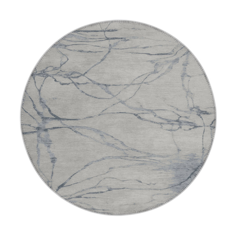 Abstract Gray Indoor and Outdoor Area Rug, Round 5'