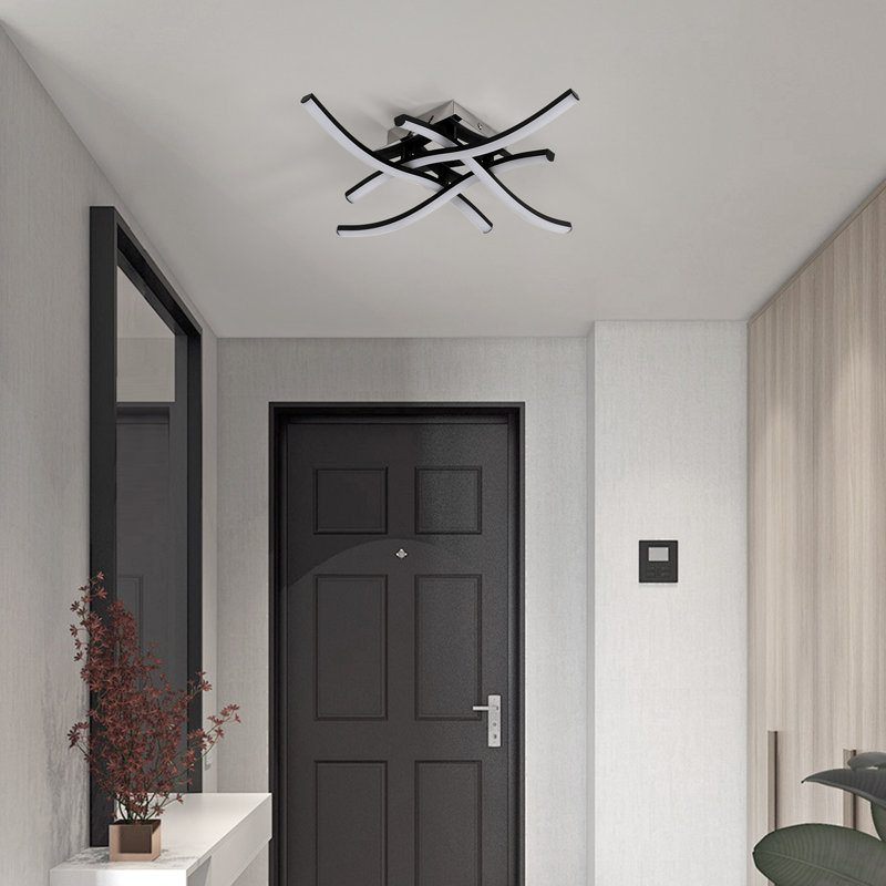 Liara LED Ceiling Light, Curved Design 4 Built-In LED Boards Flush Mount Light, Black, 3000-6500 Kelvins