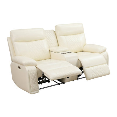 Power Recliner Loveseat, Living Room Furniture Sets, Breathing Leather Reclining Sofa Loveseat, 2 Seater Reclining Couch With Cup Holders/Storage/Charging For Living Room/Office, Cream White