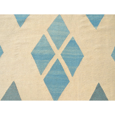 Tapis beige/bleu handwoven à tissage plat