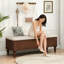 Banc de rangement avec repose-pieds en bois d'hévéa massif de 50,8 pouces avec siège en lin-256309569