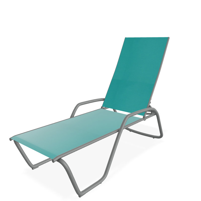 Outdoor Rust-Resistant Metal Chaise Lounge, Textured Graphite, Aqua