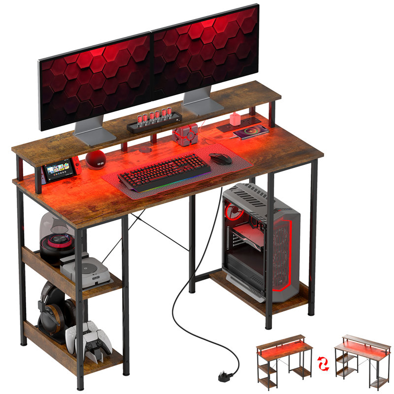 Slemp Computer Desk with Power Outlet, Brown