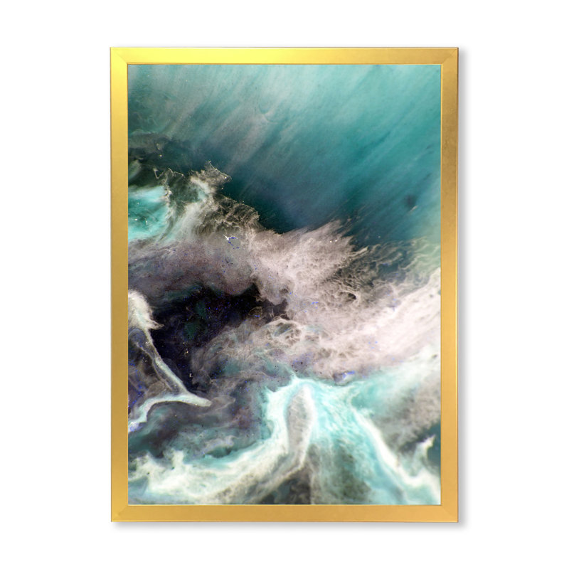Turquoise liquide Art II - art mural moderne sur toile, H 20 po x l 12 po x P 1 po, Toile encadrée dorée