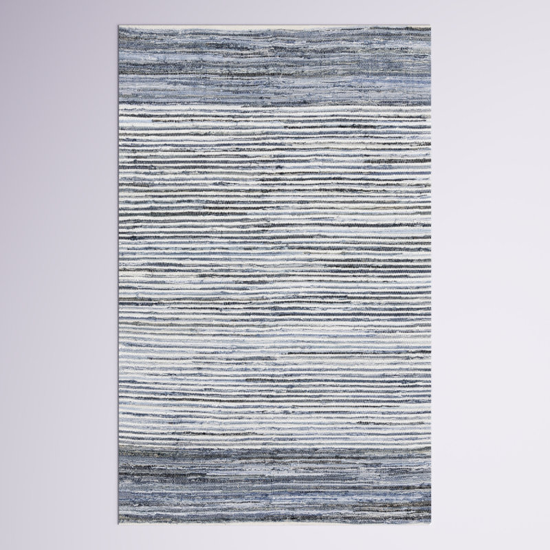 Handmade Braided Cotton Bright Blue/Navy Rug, Rectangle 5' x 8'
