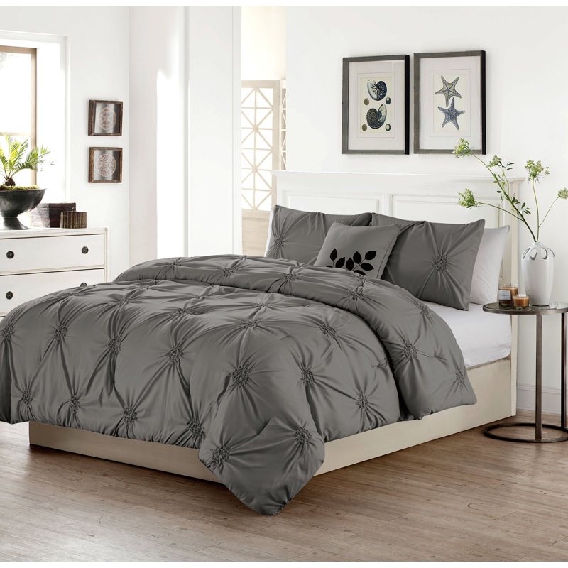 Ensemble d'édredon en microfibre 4 pièces, Gris, Grand