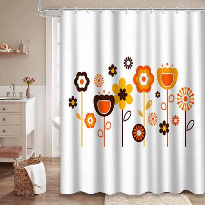 Rideau de douche imperméable à motif floral rétro à motif floral orange avec 12 crochets