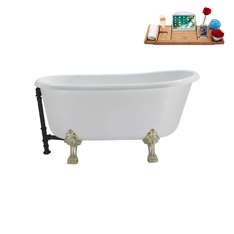 57.5'' x 29.5'' Soaking Acrylic Bathtub, Matte Black, Brushed Nickel