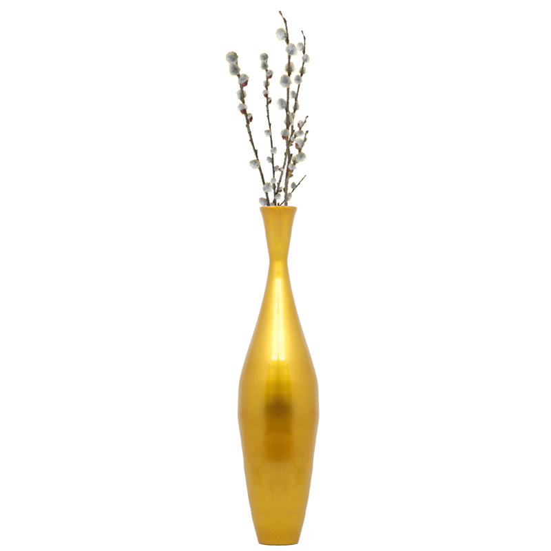 Uniquewise Tall Bamboo Floor Vase - 43 Inch Large Trumpet Shape, Handcrafted Modern Accent for Living Room, Big Floor Vase for Dried Branches, Elegant Home Decoration, Gold, 11 Inch Diameter