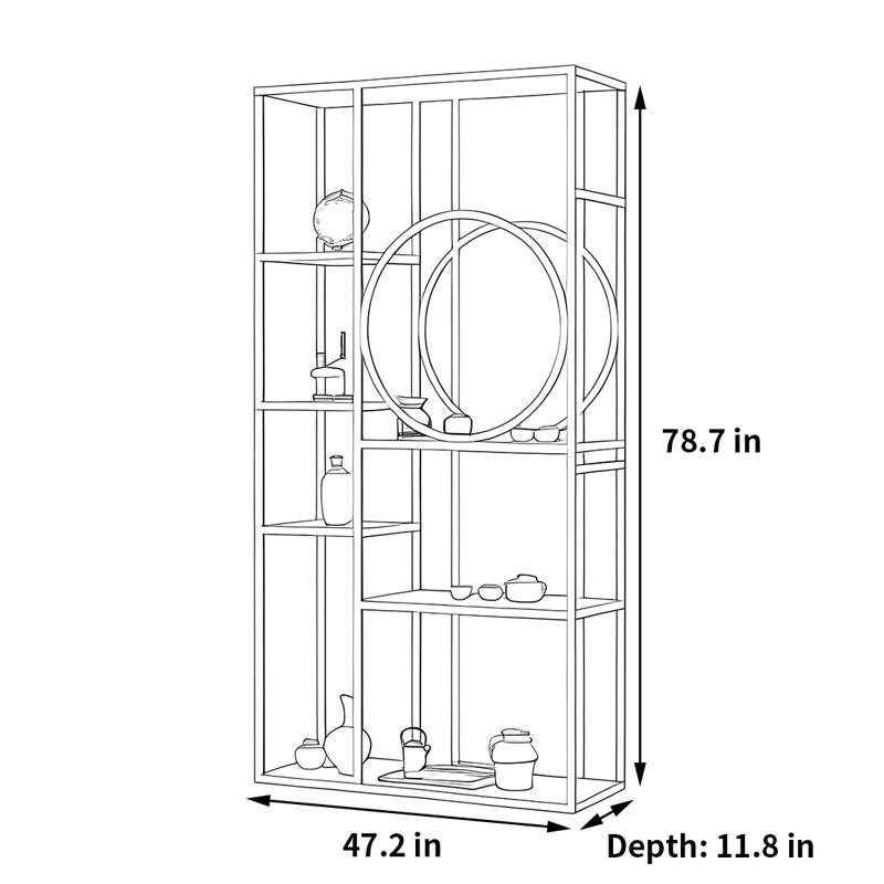 Rickett, (6 Shelves) 78.7"H x 47.2"W x 11.8"D, Black