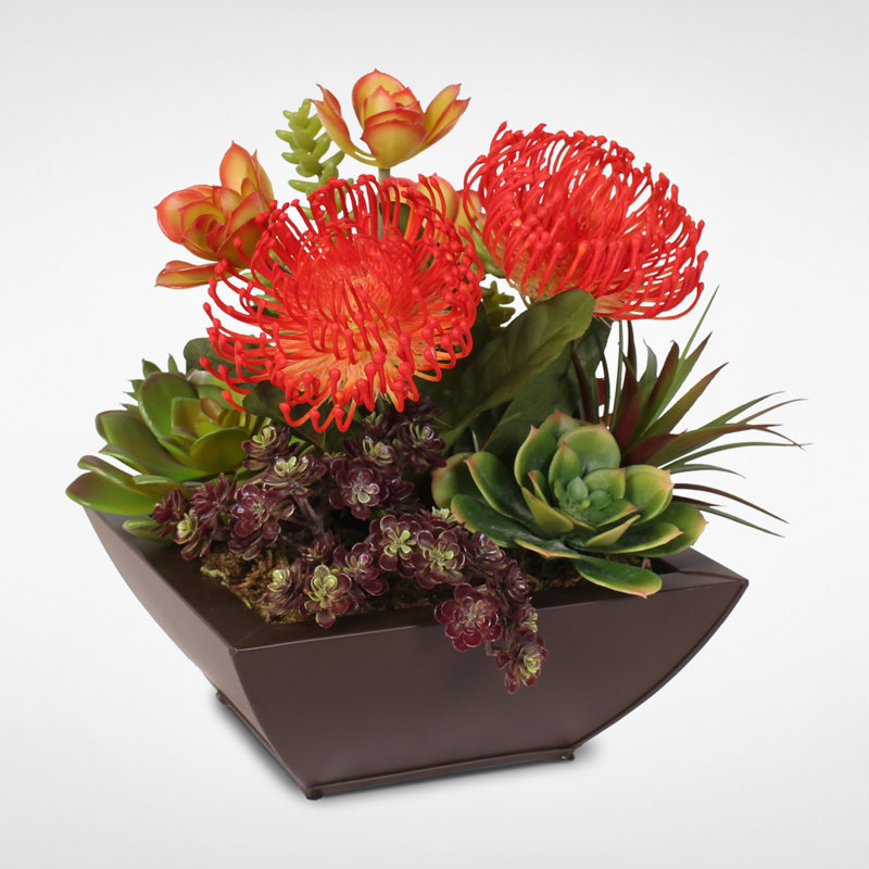 Faux Succulent Plant in Metal Planter