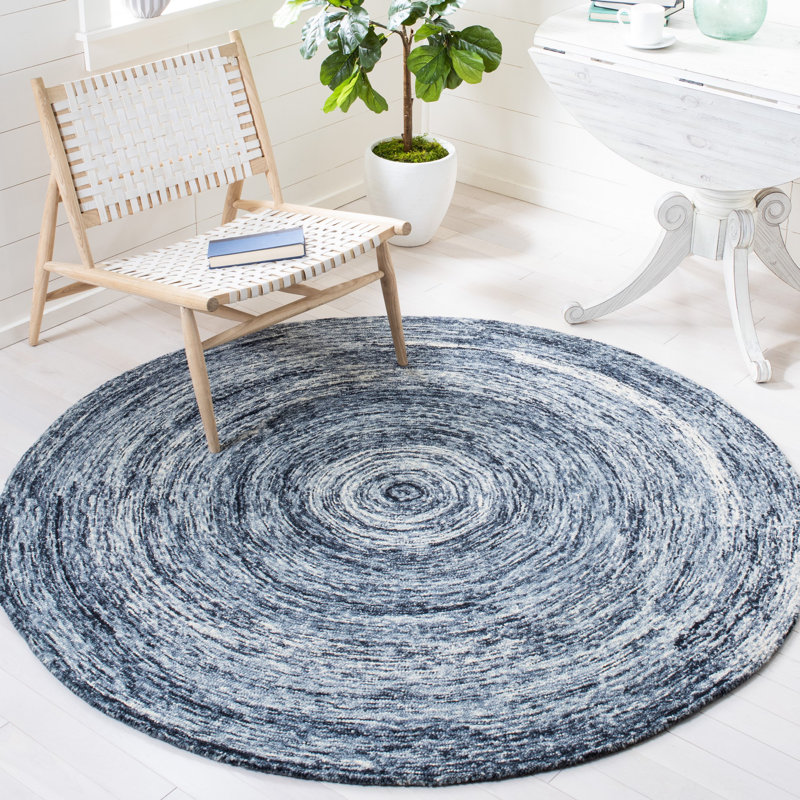 Ikat Hand Tufted Wool Abstract Rug, Round 6'