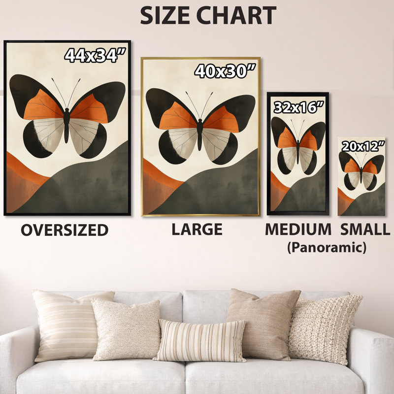 Tableau sur toile « Papillons orange » de style années 50, H 20 po x l 12 po, Toile tendue