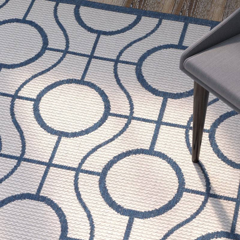 Tapis intérieur / extérieur beige / bleu Arneshia, Rectangle 8 pi x 11 pi
