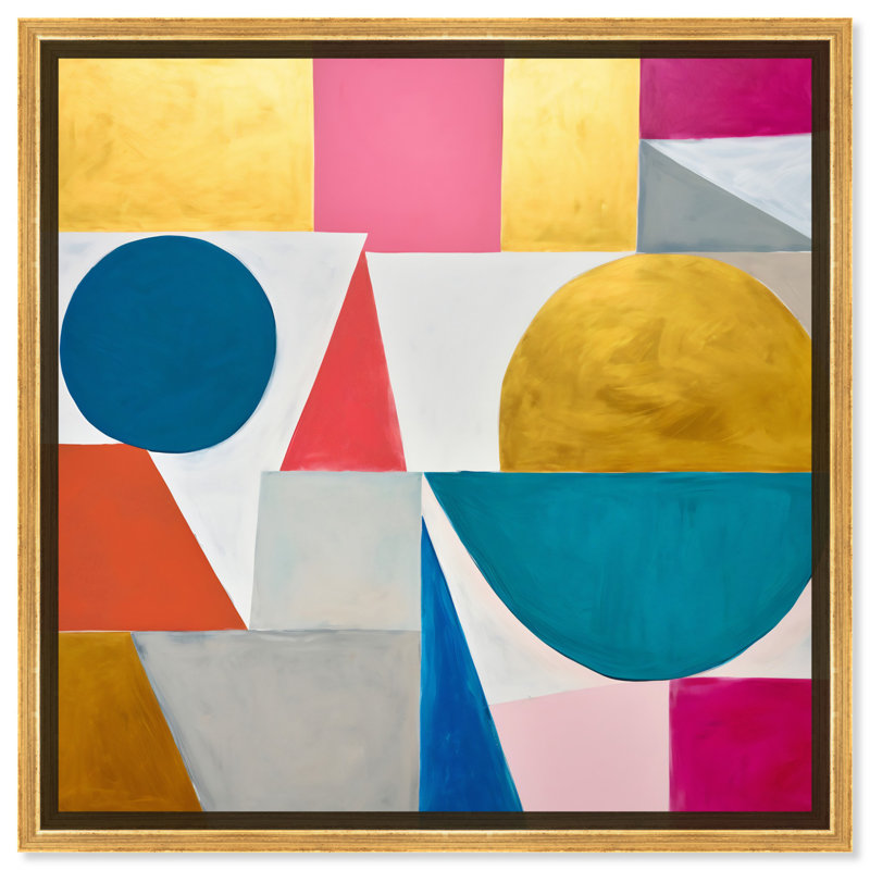 Art mural abstrait géométrique sur toile de luxe géométrique rétro par Art Remedy, Cadre argenté, H 31 po x l 31 po