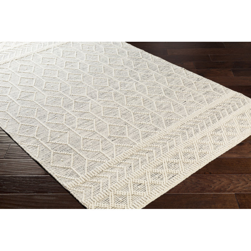 Emile Oriental Handmade Flatweave Wool Indoor Area Rug in Black/White, Rectangle 8' x 10'