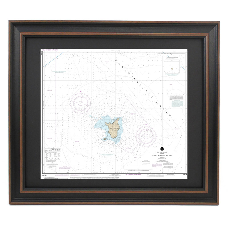 Île de Santa Barbara | Carte nautique | Reproduction encadrée, H 21 po x l 24 po
