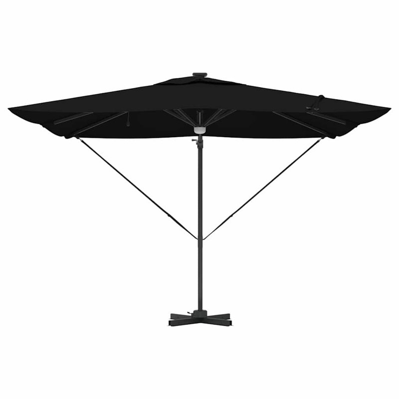 Roma Parasol with LED Strip Lights Aluminium and Polyester Garden Shade, Black, 270cm H x 285cm W x 285cm D