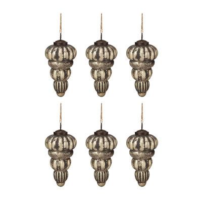 6-Piece 3x3x5.5" Tear Drop Glass Ornaments - Decorative Hangers for Christmas Tree & Holiday Party