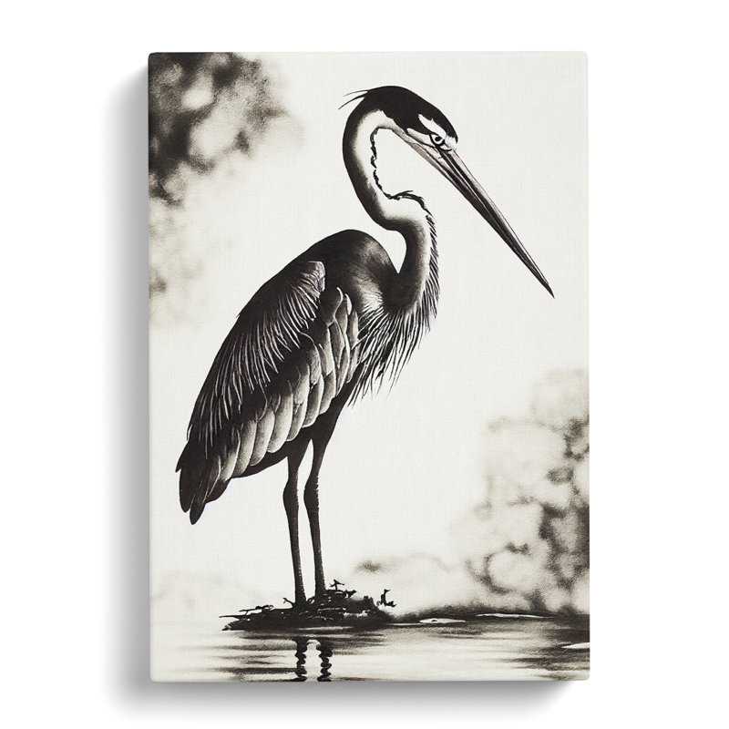 Alldredge Heron Ink Wash - Wrapped Canvas, 76cm H x 50cm W x 3cm D