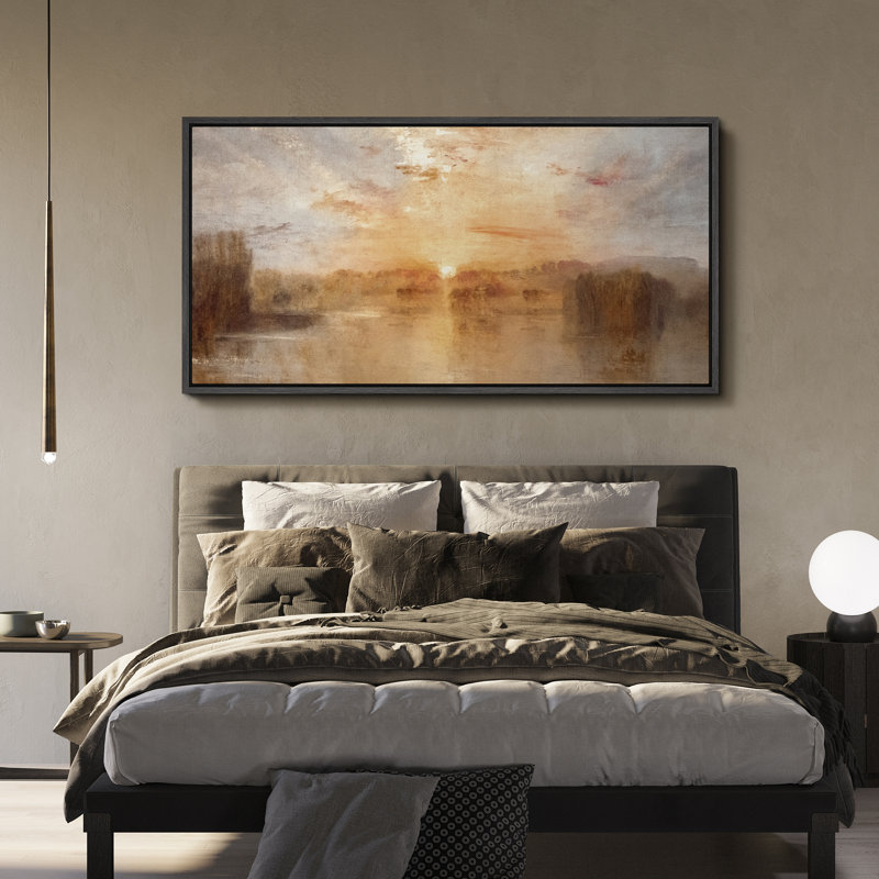 «Golden Lake Sunset», impression sur toile encadrée, décor naturel impressionniste chaleureux, Noir, H 30 po x l 60 po