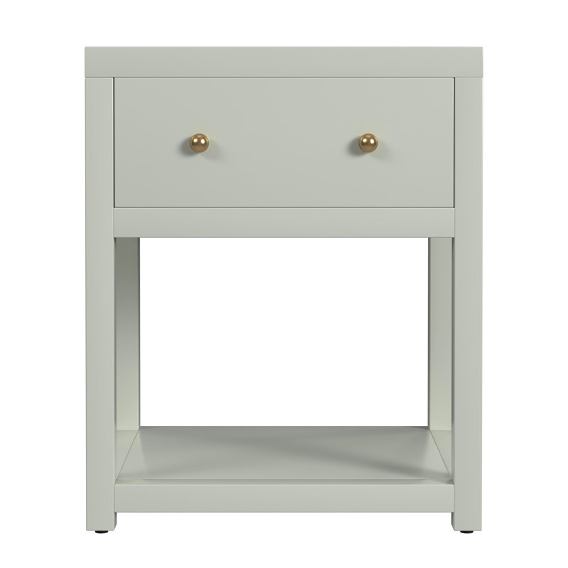 Dinh Petite table de chevet rectangulaire 1 tiroir en bois avec tablette inférieure ouverte, vert sauge, Vert