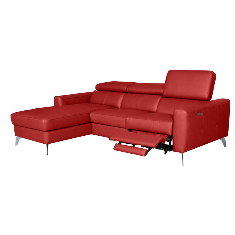 Amorian Leather Reclining Corner Sofa, Red, Left Hand Facing