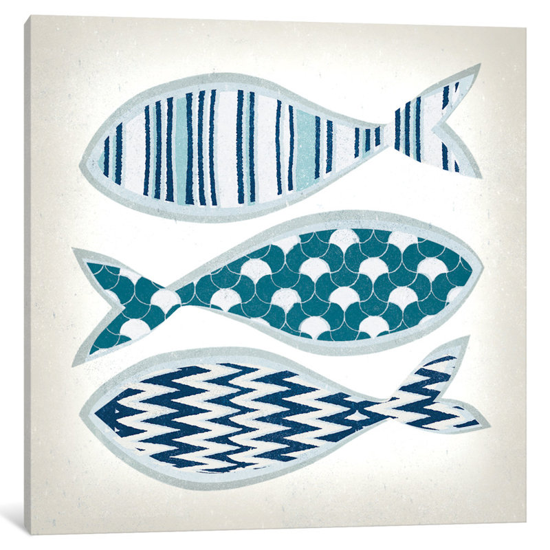 «Fish Patterns I», estampe numérique sur toile tendue avec châssis, H 12 po x l 12 po x P 0,75 po, Toile tendue, Pas de tapis