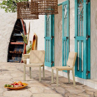 Inspired Chairs Of 2 With Woven And Solid Wood Construction, Champagne Or Walnut Tone, 22.48 In Wide, 33.06 Tall Indoor/Outdoor Style Wood, Color, Width, Height