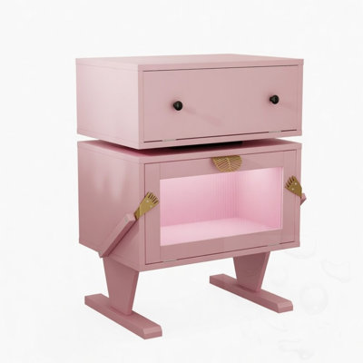 LED Nightstand with 360° Rotating Drawer