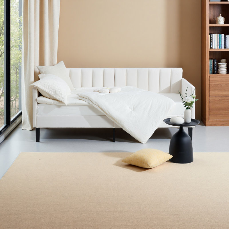 Twin Size Upholstered Daybed, Ribbed Tufted Backrest, Daybed In Lavish Modern Design, Richly Hued Foam Comfort, Beige