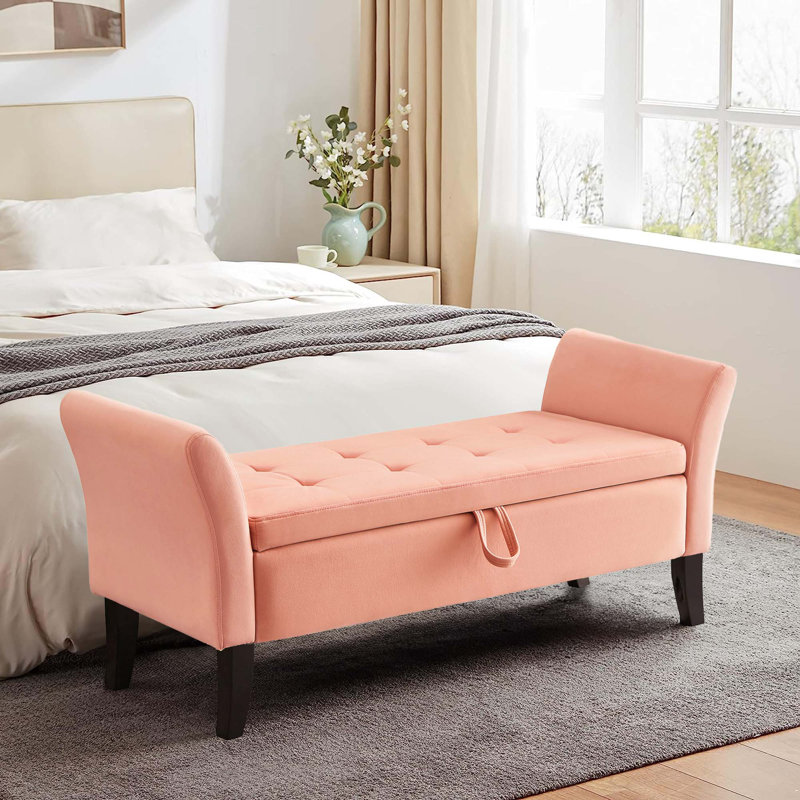 Karalin Velvet Upholstered Storage Bench, Pink