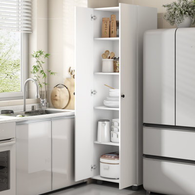 Modern Storage Pantry Cabinet with Vertical Grooved Doors and Adjustable Shelves by WFX Utility