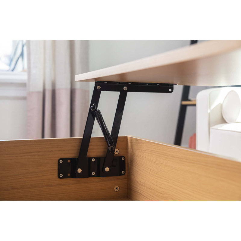 Table basse à quatre pieds avec plateau relevable et rangement
