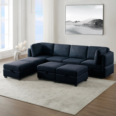 Modular Convertible U Shaped Sectional Sofa Couch With Storage Ottoman Corner Couch For Living Room, Adjustable Arms And Backs