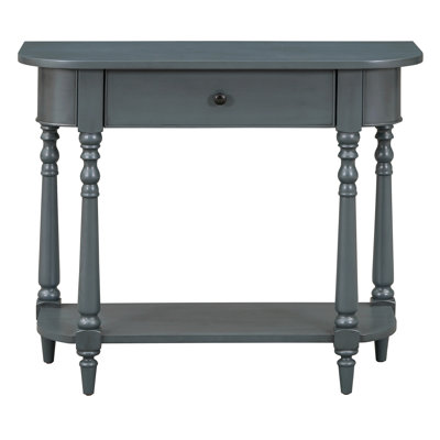 Narrow Console Table with Curved Corner, Retro Entryway Table with Top Drawer and Open Shelf, Sofa Table Console Tables for Entryway, Hallway and Living Room