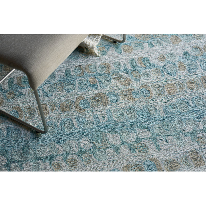 Rectangle Colorplay Hand Tutted Wool Area Rug in Navy, Rectangle 5' x 8'