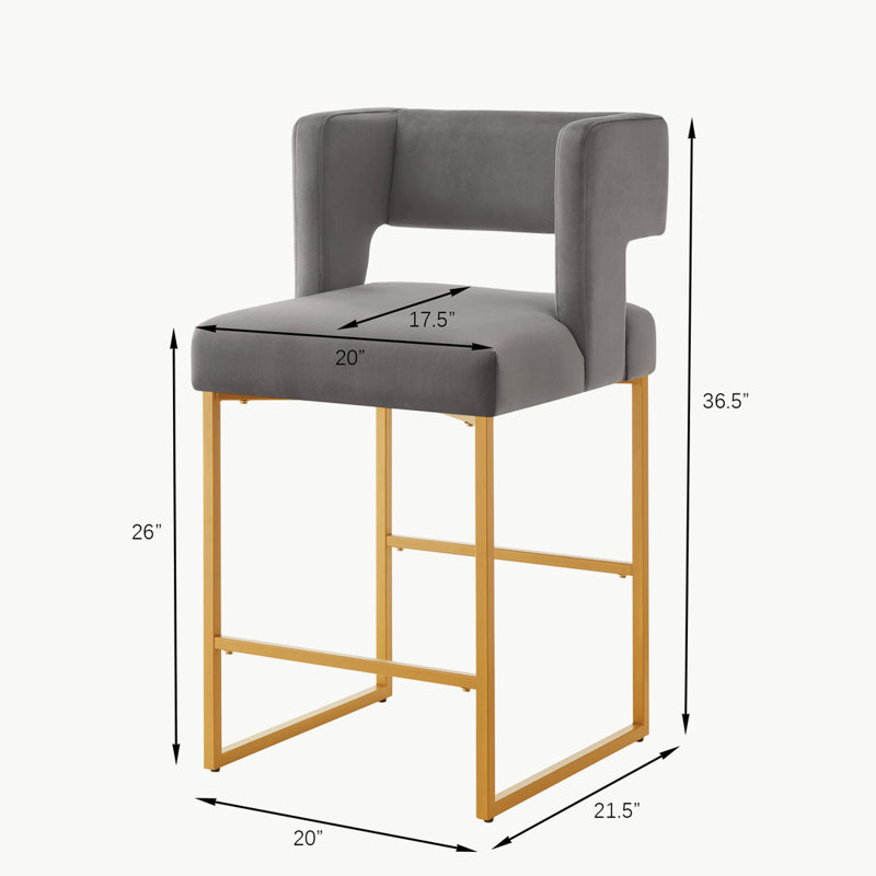 Alyncia Upholstered Counter Stool with Metal Frame, Gray Seat/ Gold Frame