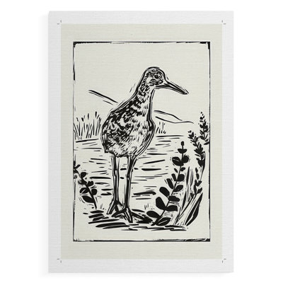 Oiseau de mer de style linogravure II - impression sur toile seulement - non encadrée