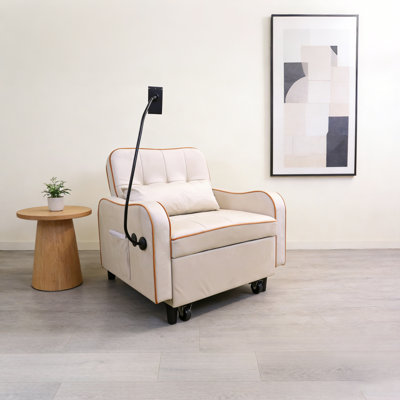 3-in-1 Single Sofa, Convertible Sleeper Chair With Adjustable Backrest & Phone Holder, Velvet Lounge Chair Bed For Small Spaces