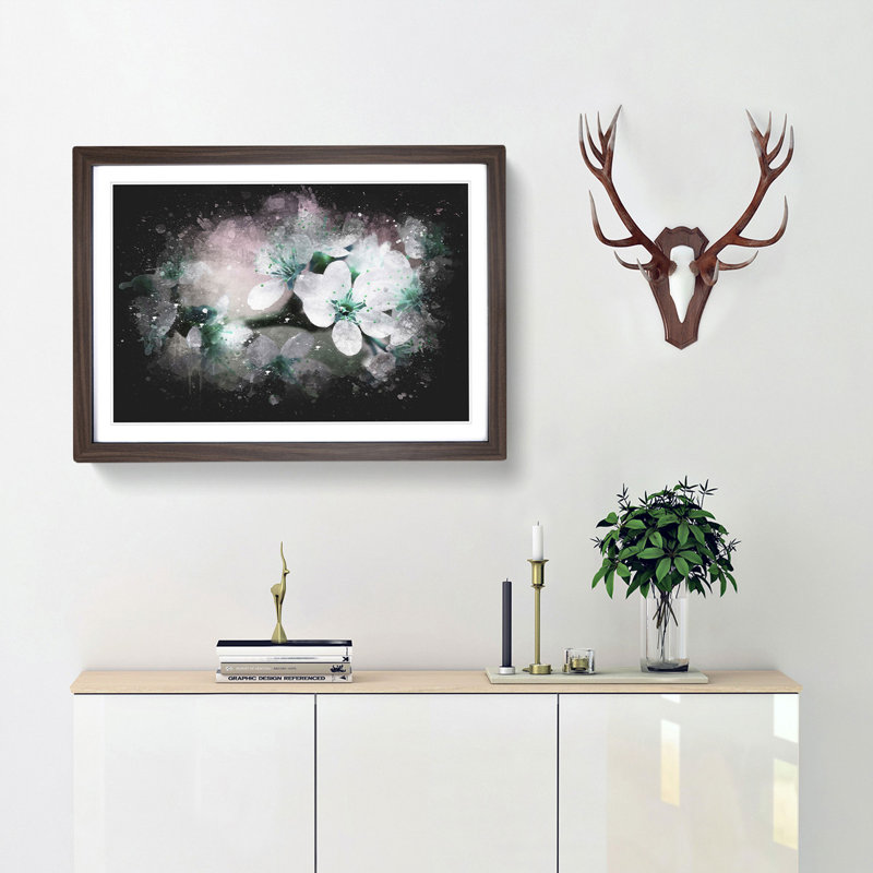 White Cherry Blossom Tree in Bloom - Picture Frame Graphic Art Print, Walnut Framed, 33cm H x 45cm W x 2cm D
