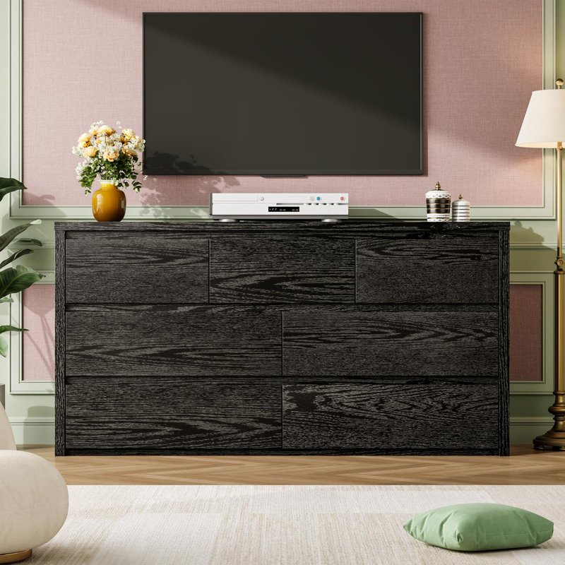 Commode 7 tiroirs en bois pour le salon, le couloir d'entrée et la chambre à coucher, Black