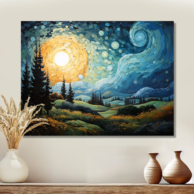 «The Swaying Cypress Pointillism IX - Vangogh», art mural traditionnel en métal, H 12 po x l 20 po