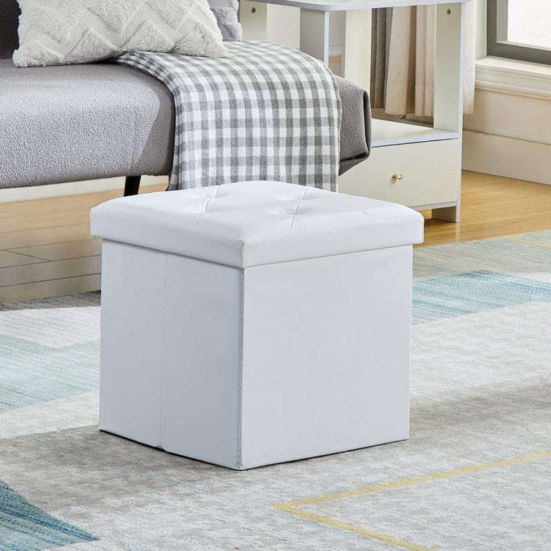 Repose-pieds en cuir Markeitha, Similicuir blanc