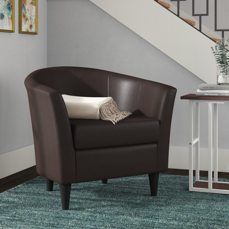 Kronos Faux Leather Barrel Chair, Dark Brown Faux Leather