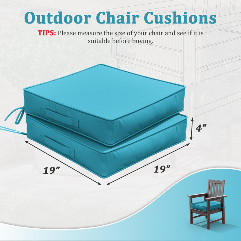 Outdoor 4” Seat Cushions And 19”X19” Outdoor Cushions Dining Seat Cushions , Lake Blue