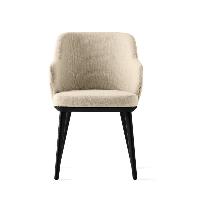 Foyer Upholstered Armchair with Wooden Base, Sand, Matt Black