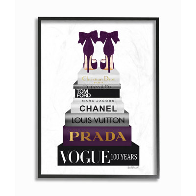 'Fashion Designer Shoes Bookstack Purple Gold' Textual Art